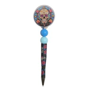 Dia De Los Muertos Skull Beaded Ballpoint Twist Pen Blue